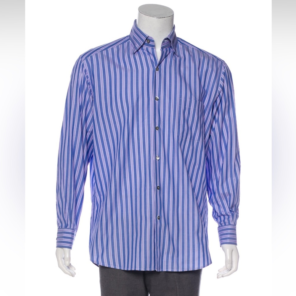 Men's blue and multicolor Ermenegildo Zegna striped woven shirt